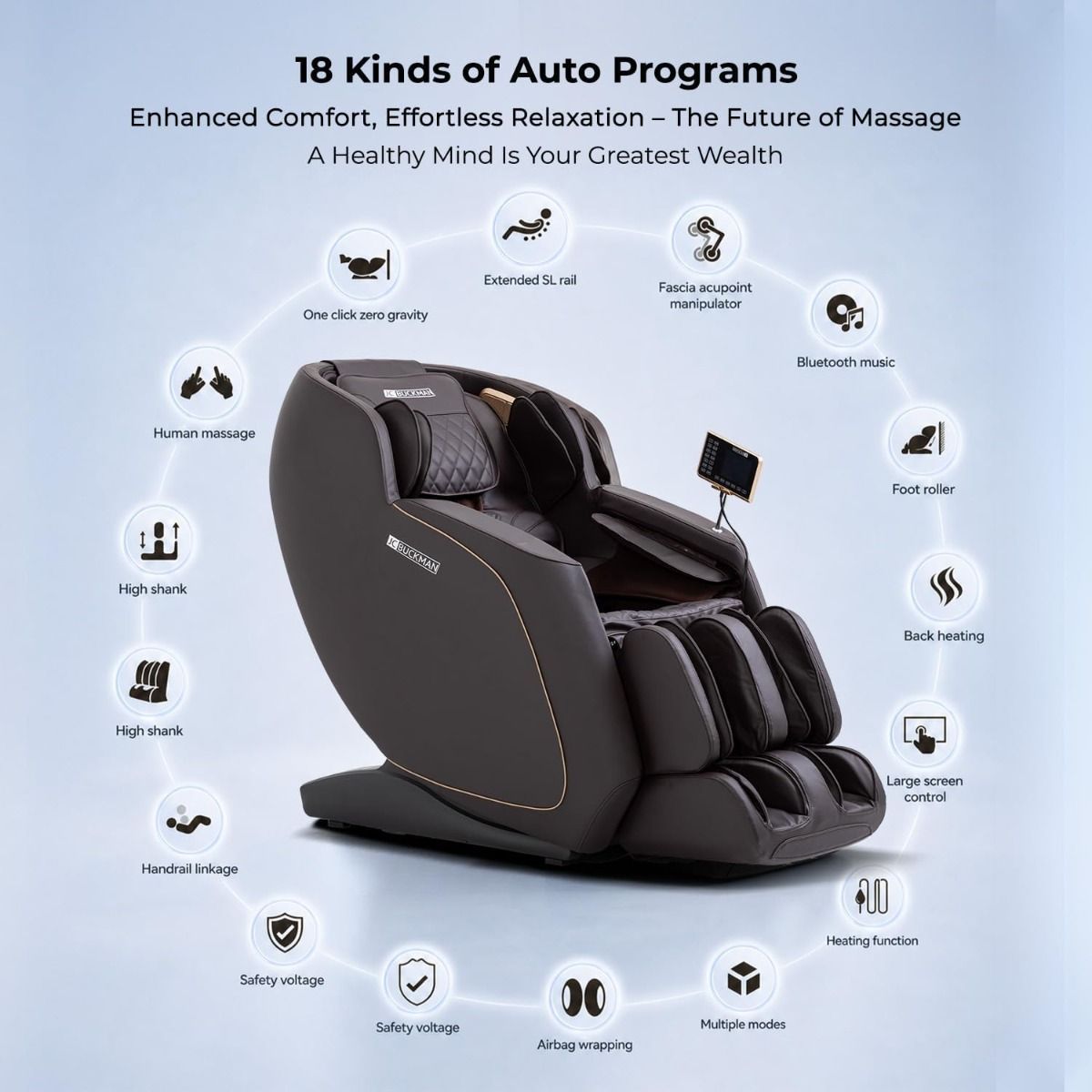 JC BUCKMAN RejuvenateUs 3D Full Body Massage Chair, Zero Gravity SL-Track, 18 Auto Programs, Heat Therapy, Bluetooth Speakers | Dark Brown
