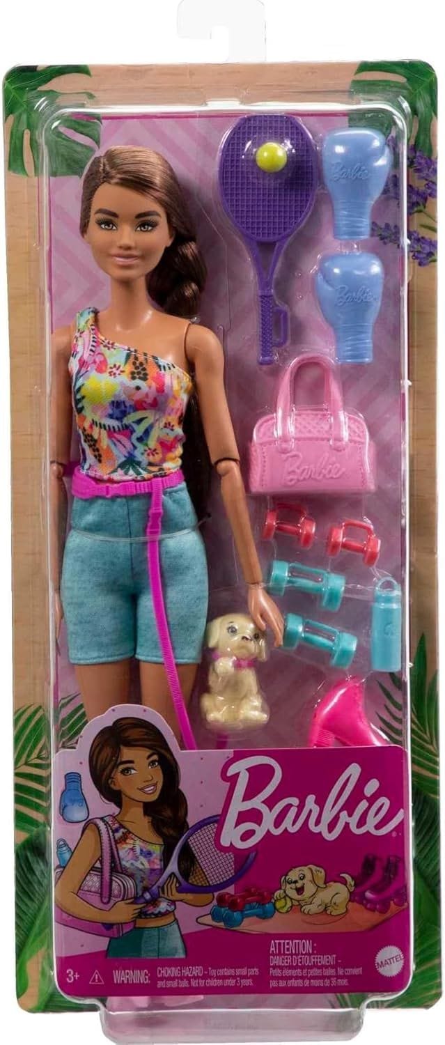 Barbie Doll with Puppy and Workout Accessories - Fun Self-Care Play