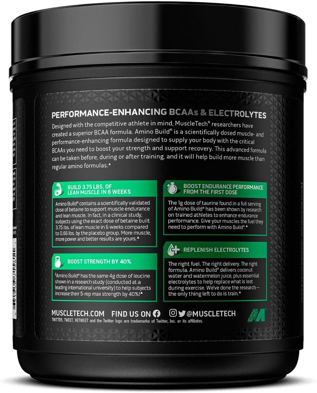 MuscleTech Amino Build BCAA Powder | Electrolytes & Strength Booster | Strawberry Watermelon