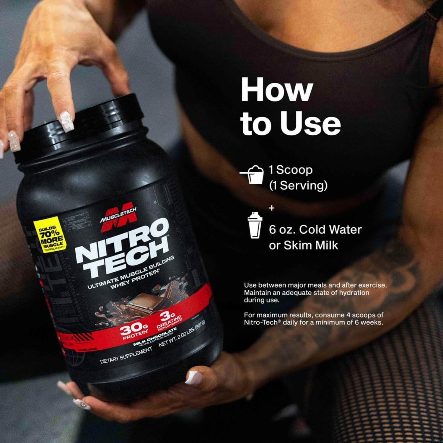 Muscletech Nitro-Tech Whey Protein Isolate & Peptides - Strawberry Flavor - 30g Protein per Scoop