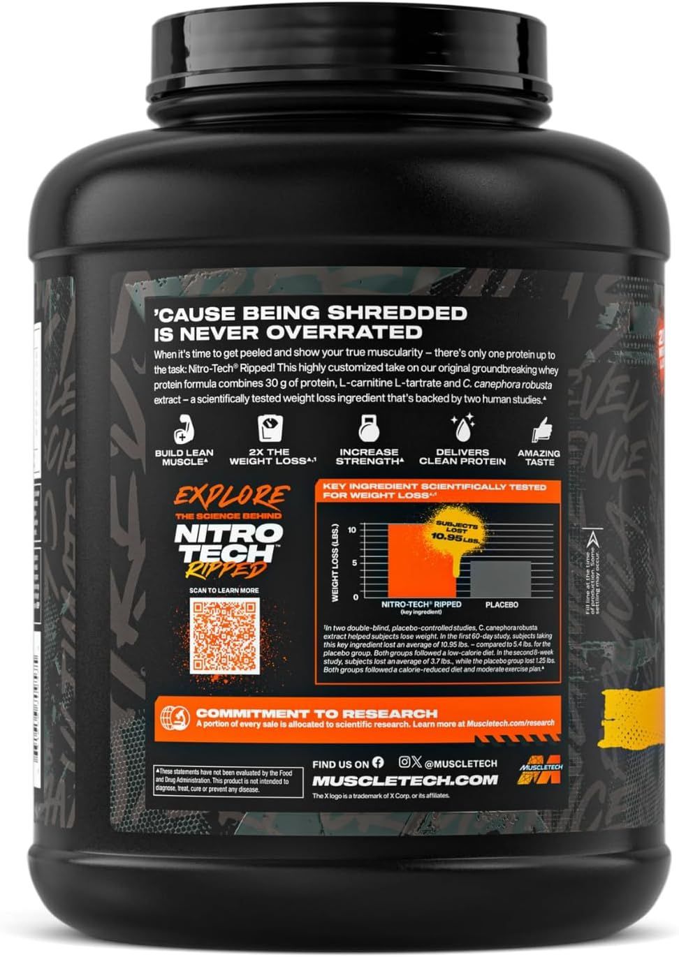 MuscleTech Nitro-Tech Ripped Whey Protein - 30g Protein for Lean Muscle & Weight Loss