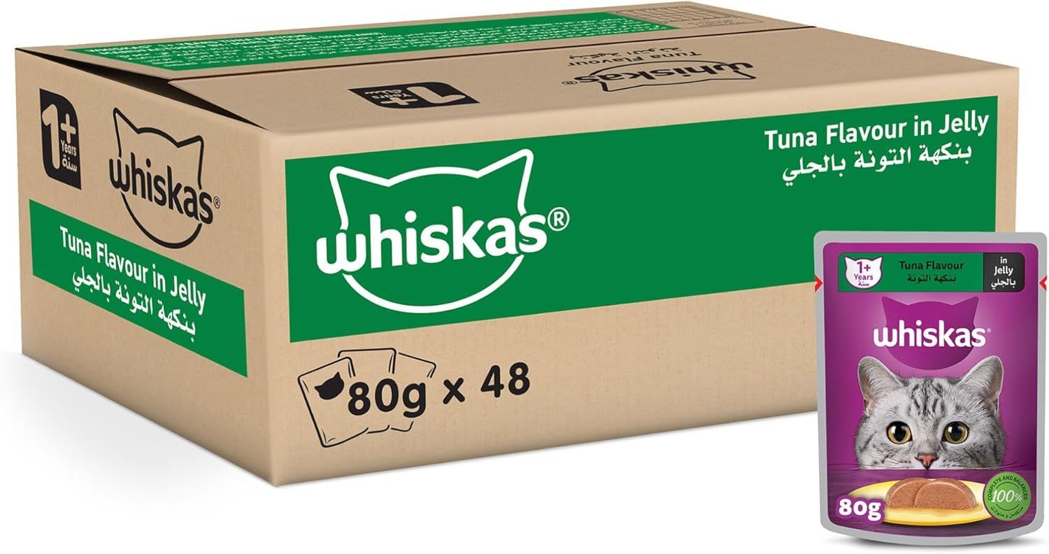 Whiskas Tuna in Jelly Wet Cat Food Mega Pack - 40+ 80g Pouches for Adult Cats