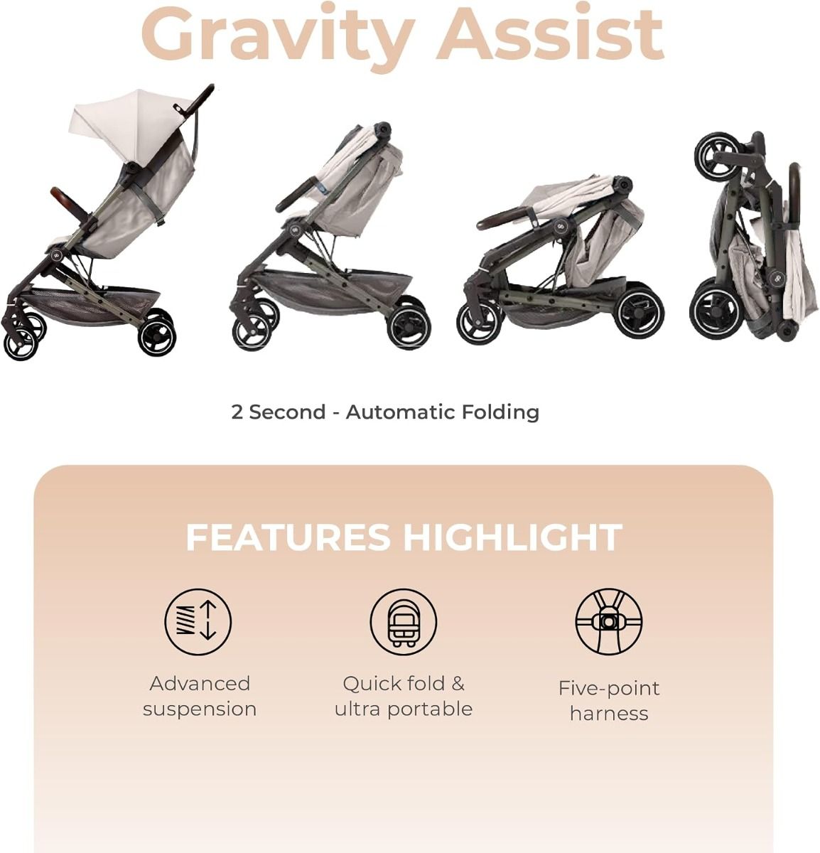 Nurtur Pixel Compact Travel Stroller - Ultra-Lightweight 5.9kg Cabin Stroller, Aluminium Frame  5-Point System