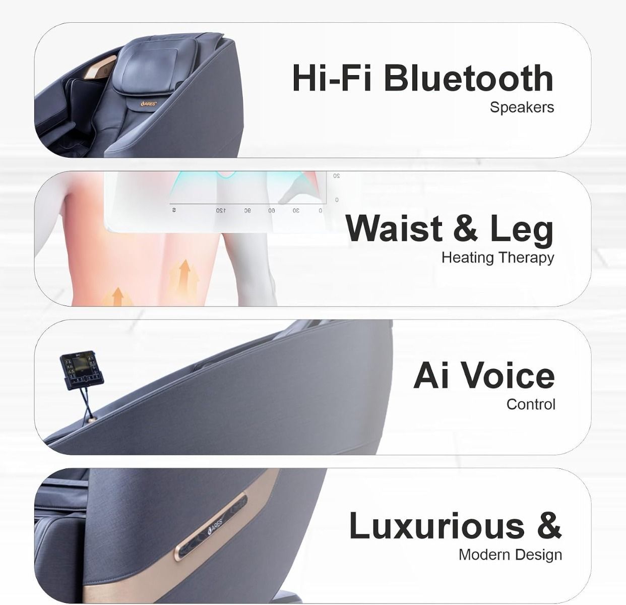 ARES uClass Full Body Shiatsu Massage Chair, Magnetic Massage, 24 Auto Programs, Zero Gravity Recliner, Bluetooth Speakers
