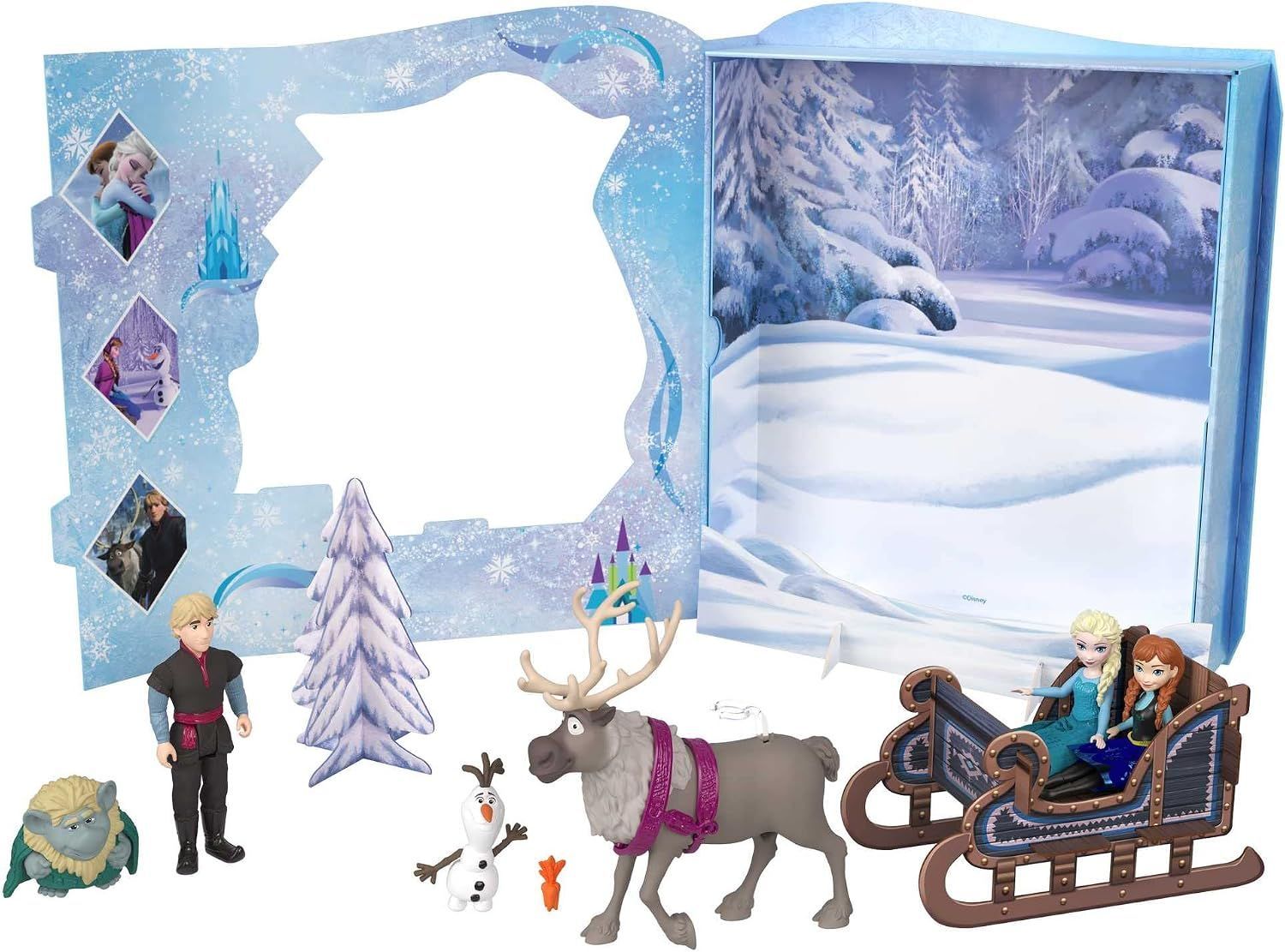 Disney Frozen Story Set by Mattel, 6 Small Dolls Including Anna, Elsa, Kristoff, Olaf, Sven & Grand Pabbie, Collectible Set