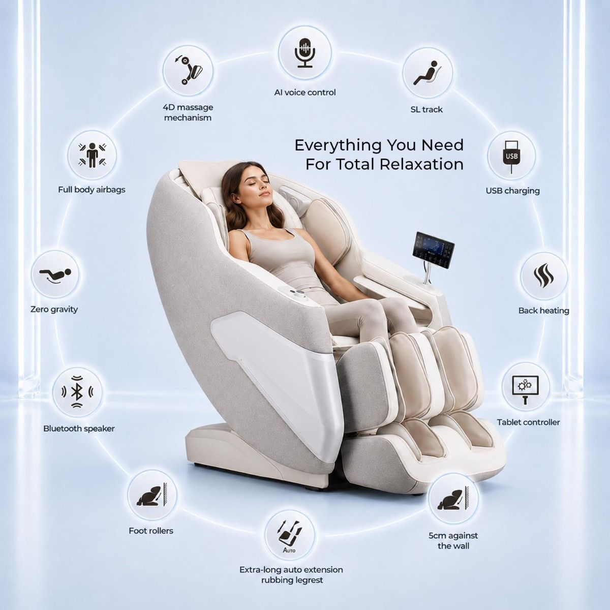 JC BUCKMAN ExaltUs 4D Full Body Massage Chair, Zero Gravity Recliner with SL-Track, 12 Auto Programs | Off White