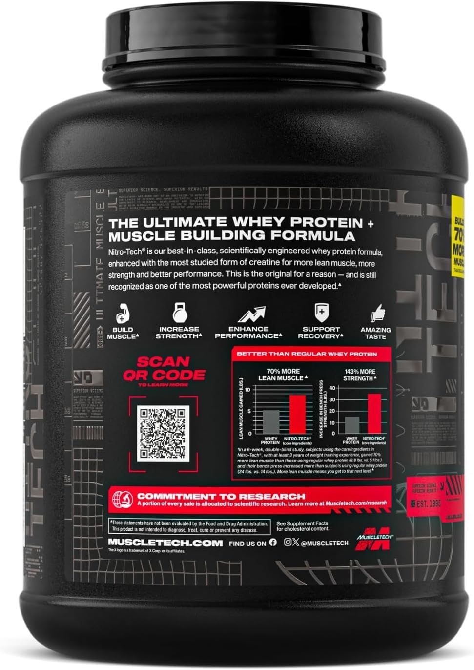 Muscletech Nitro-Tech Whey Protein Isolate & Peptides - Strawberry Flavor - 30g Protein per Scoop