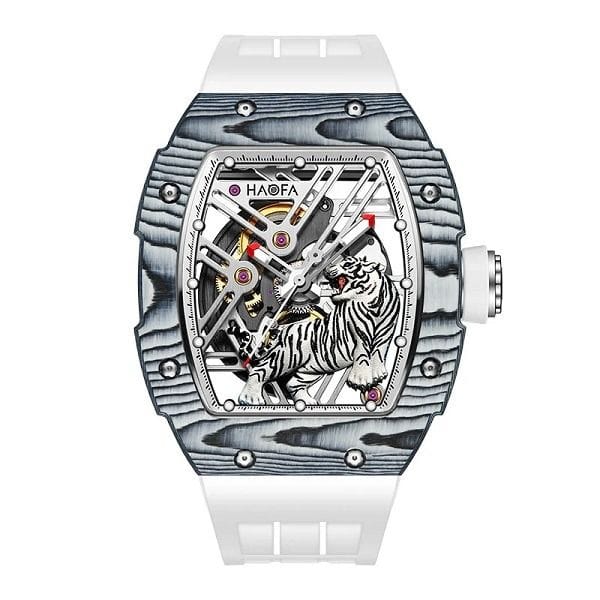 Haofa 3D Tiger Automatic Watch, Carbon Fiber Bezel, 316L Stainless Steel Case, Sapphire Crystal Glass, 40H Power Reserve, 50M Water Resistant | Model 1973
