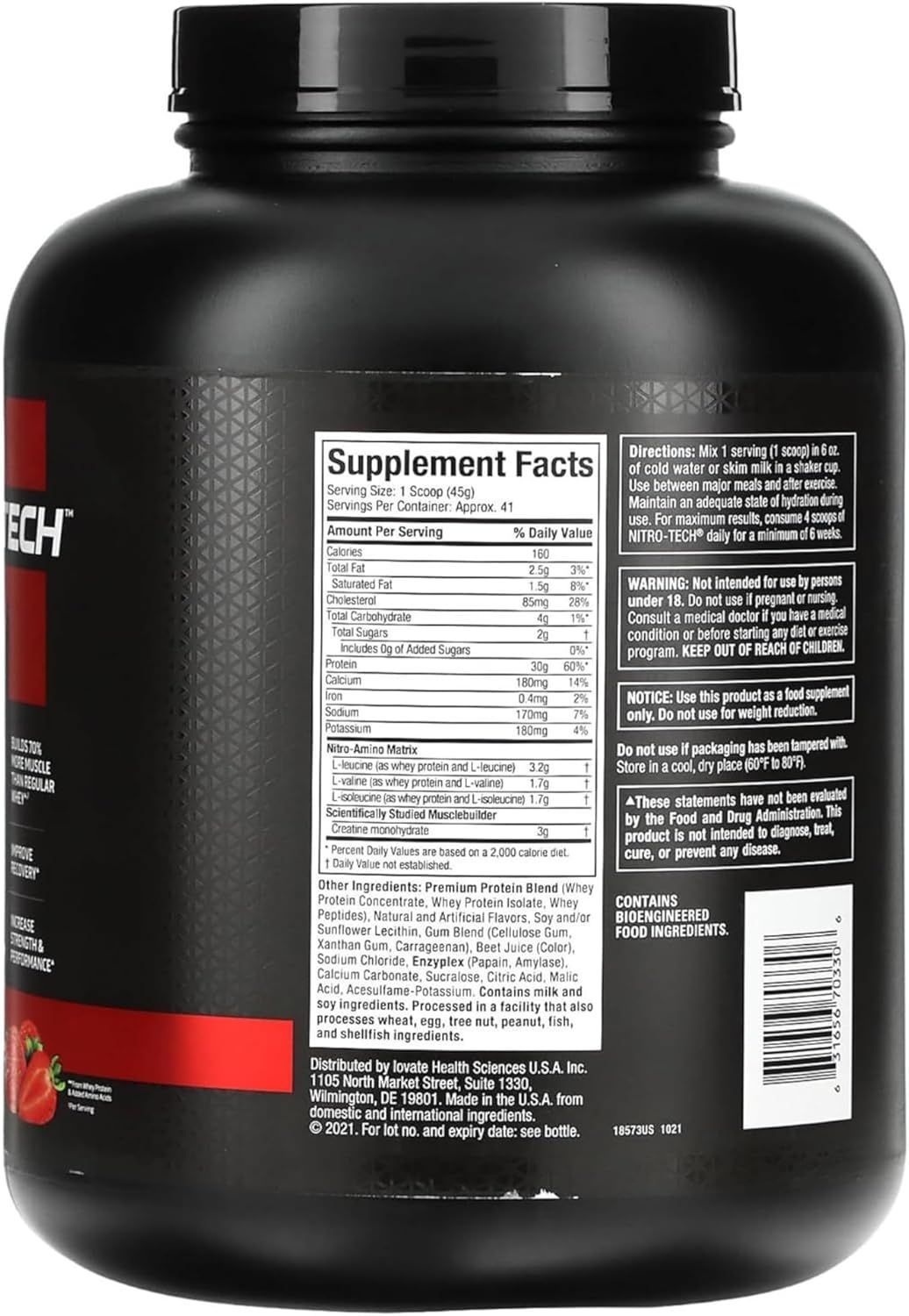 Muscletech Nitro-Tech Whey Protein: Ultimate Muscle Builder, Strawberry Flavor, 30g Protein