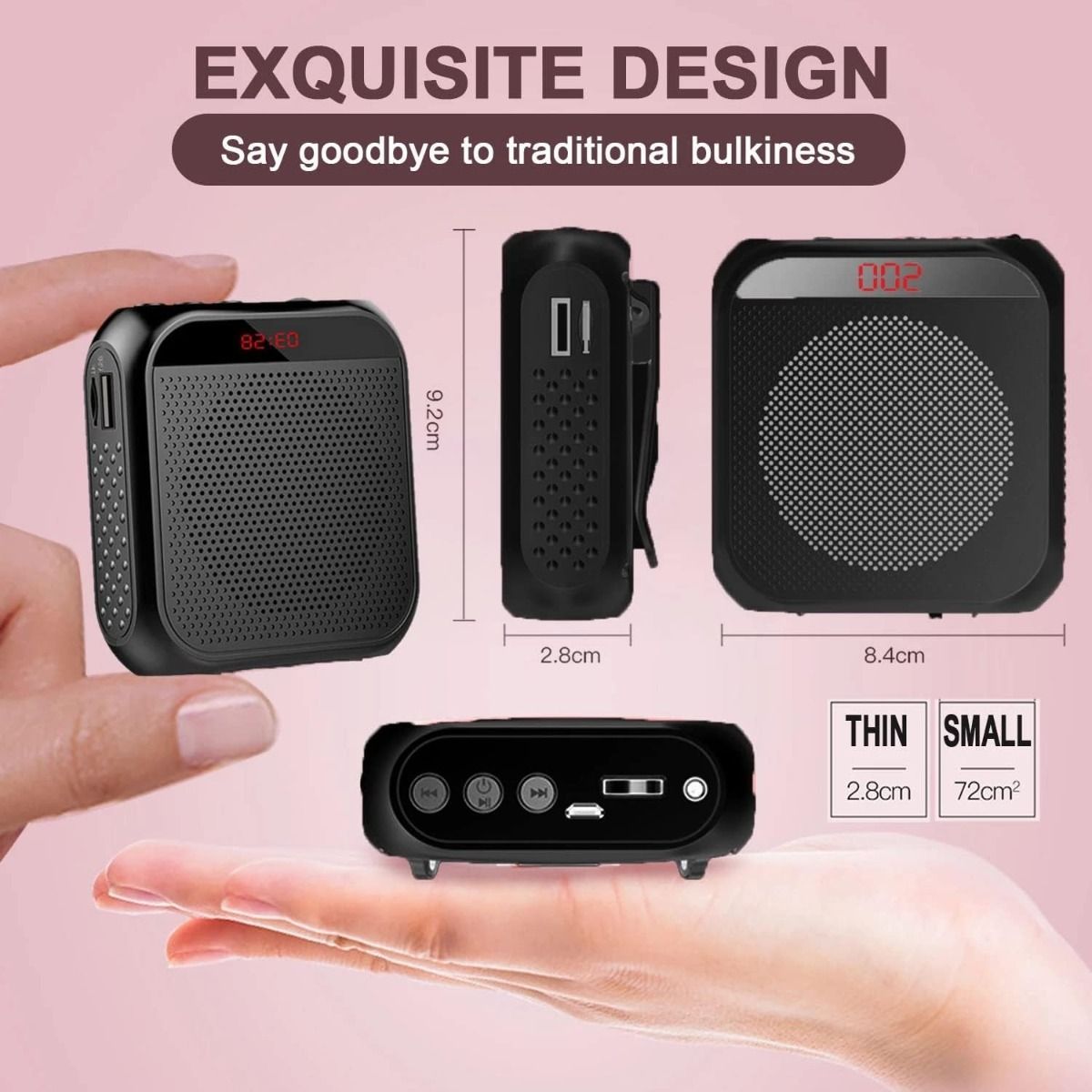 ELECDON Voice Amplifier with Wired Microphone Headset, Portable Rechargeable PA Speaker, Personal Speech Amplifier for Teachers, Tour Guides, Coaches, Yoga & Fitness|Black