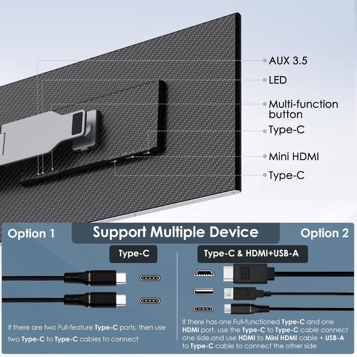 V2COM 15.6'' Portable Triple Monitor - Ultra-Thin IPS Screen Extender, Narrow Border, Compatible with Mac, Windows, Chrome - Z2