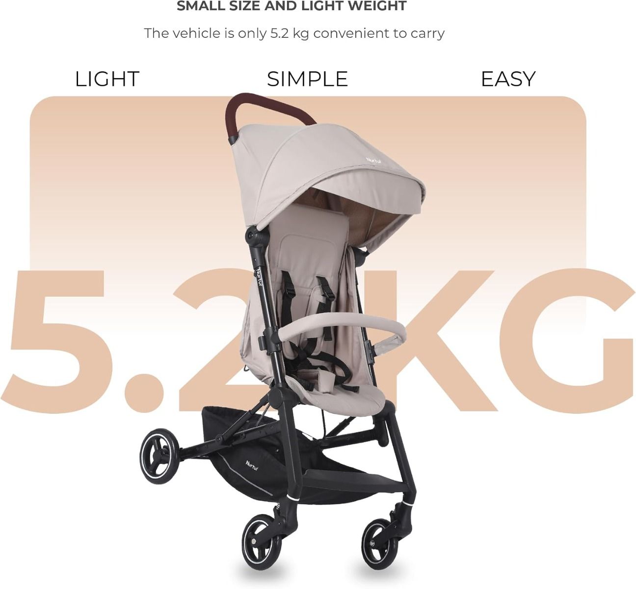 Nurtur Pixel Compact Travel Stroller - Lightweight 5.9kg Cabin-Approved Baby Buggy with One-Hand  Sand, 0-36 Months, 5-Point