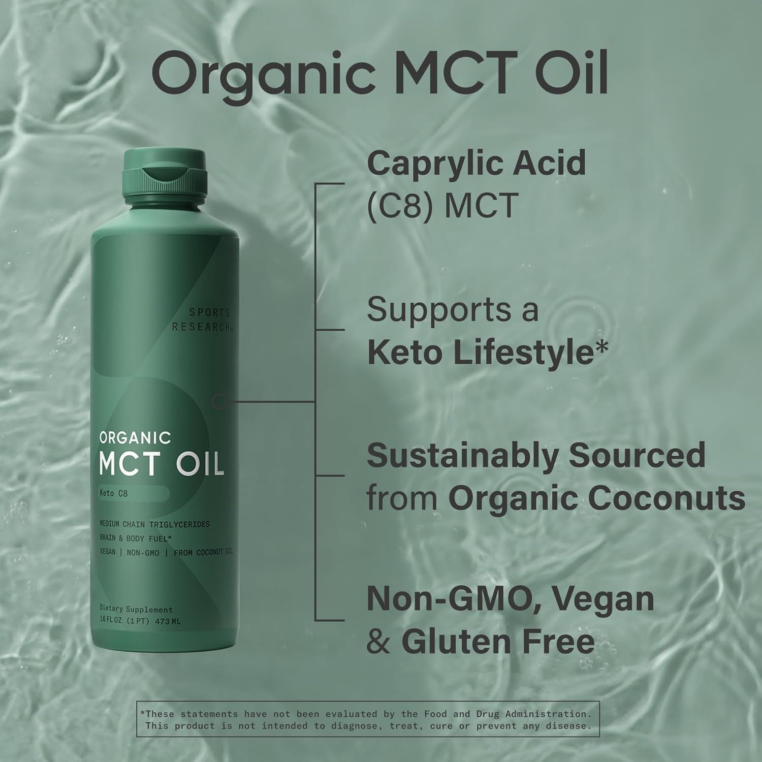 Sports Research Keto C8 Caprylic Acid MCT Oil - 16 oz, Unflavored