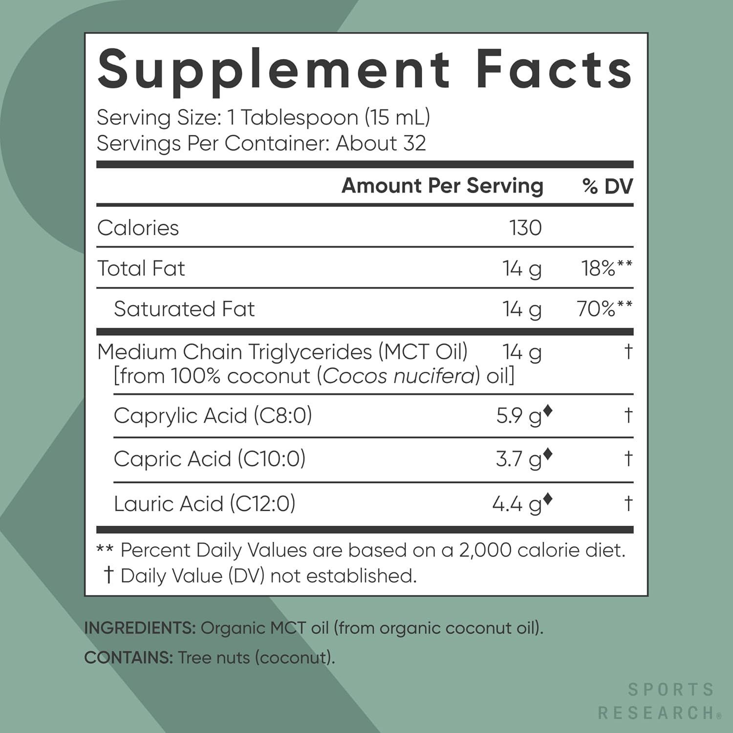 Sports Research Unflavored MCT Oil - 16 oz Liquid Supplement
