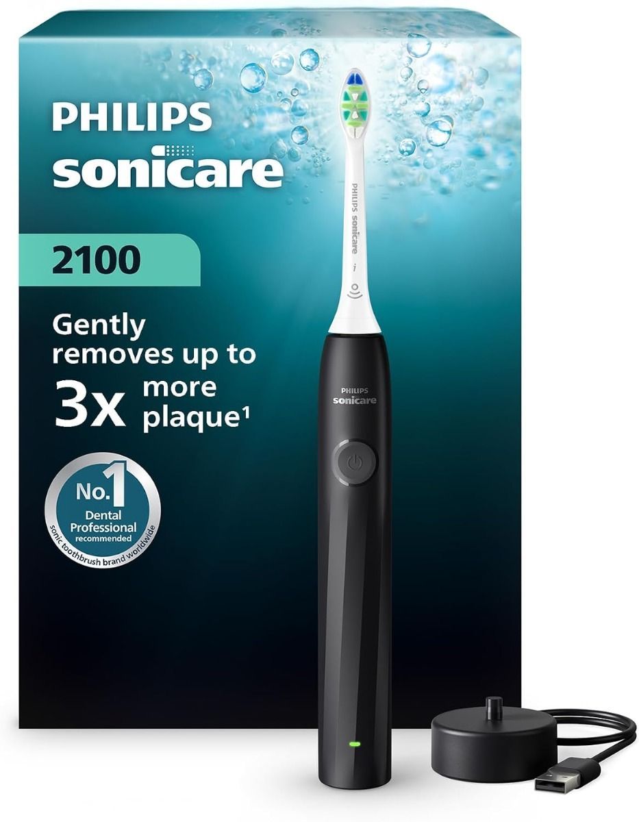 Philips Sonicare 2000 Series Electric Toothbrush HX4021/02, Black - Sonic Tech, 2 Intensity Settings