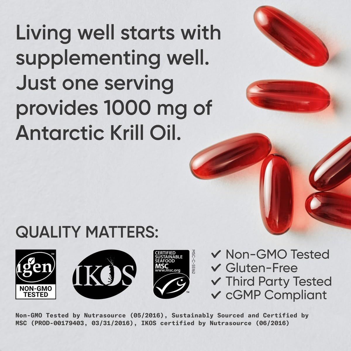 Sports Research Premium Antarctic Krill Oil Supplement 1000mg - 60 Softgels with Omega-3
