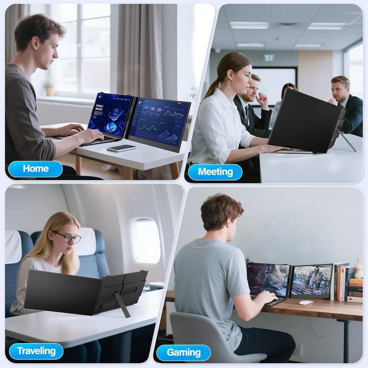 V2COM Laptop Screen Extender, 14-Inch 1080P FHD IPS Portable Monitor, Ultra-Thin & Lightweight, Plug & Play via Type-C/HDMI, Fits 13-17 Inch Laptops, 1.3 lbs - Black