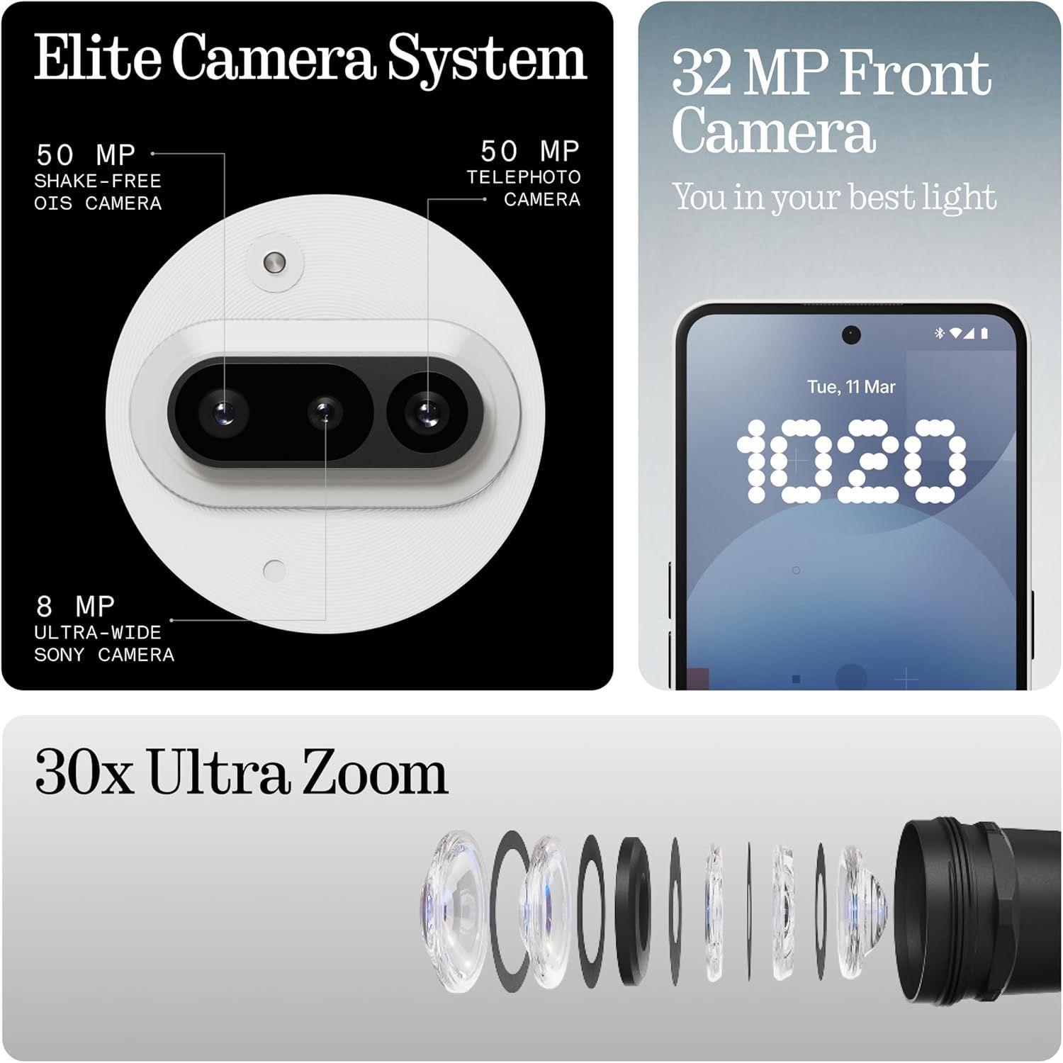 Nothing Phone (3a) 128GB - Ultra Zoom Camera, Fast Charging & AMOLED Display | White