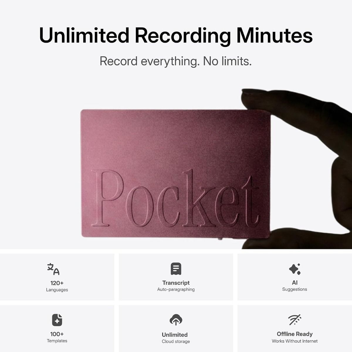 Pocket AI Voice Recorder & Smart Note Taker – MagSafe Compatible Auto Transcription for Meetings, AI Summaries & Action Items | Baby Pink