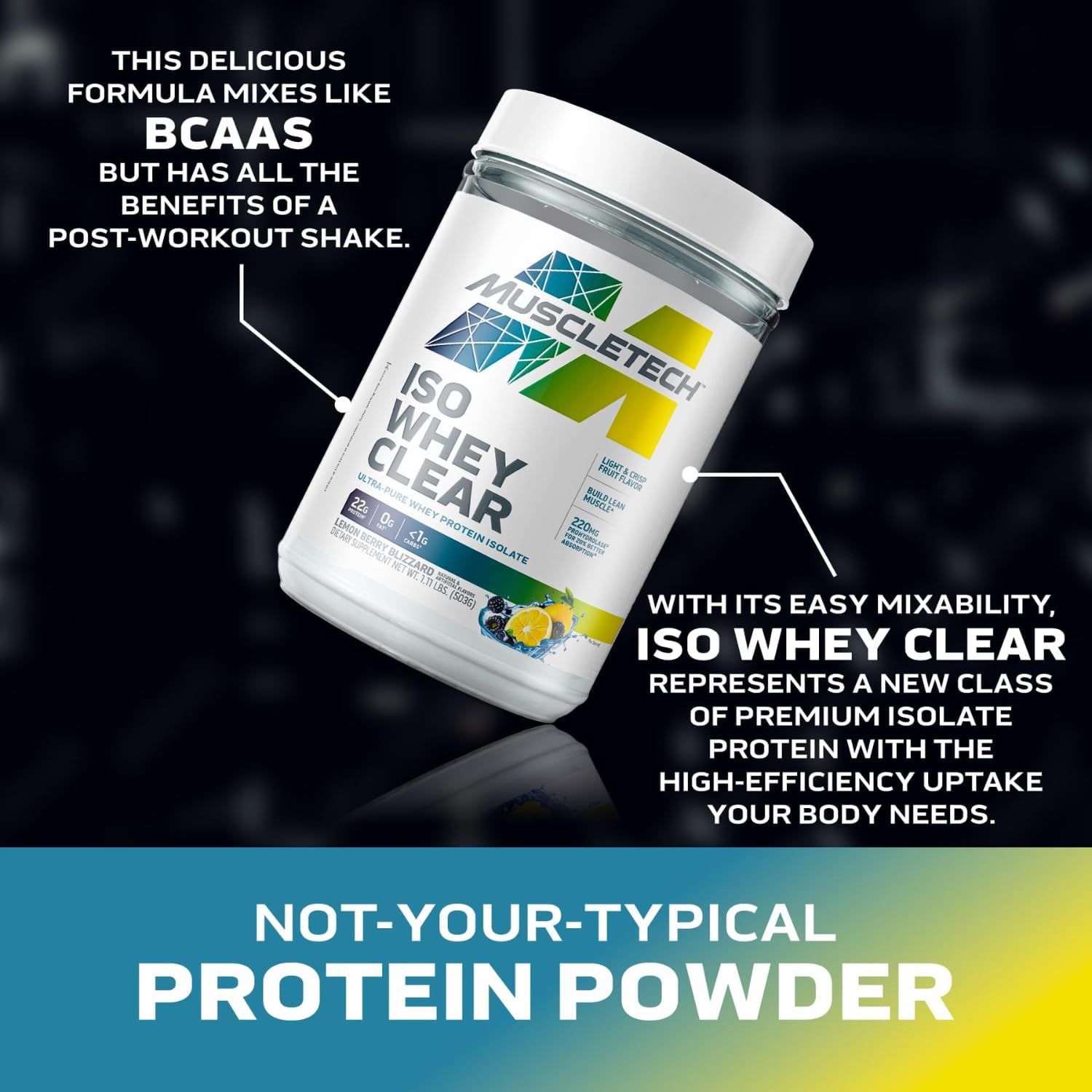 MuscleTech Iso Whey Clear - Ultra Pure Whey Protein Isolate, Lemon Berry Blizzard Flavor, 503g