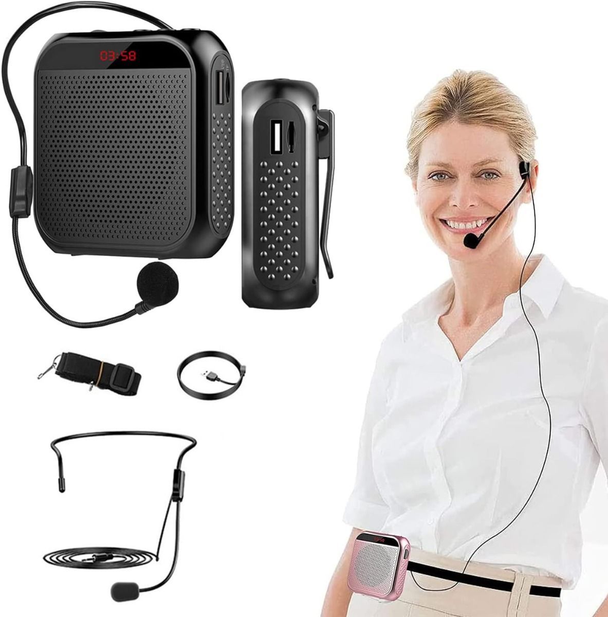 ELECDON Voice Amplifier with Wired Microphone Headset, Portable Rechargeable PA Speaker, Personal Speech Amplifier for Teachers, Tour Guides, Coaches, Yoga & Fitness|Black
