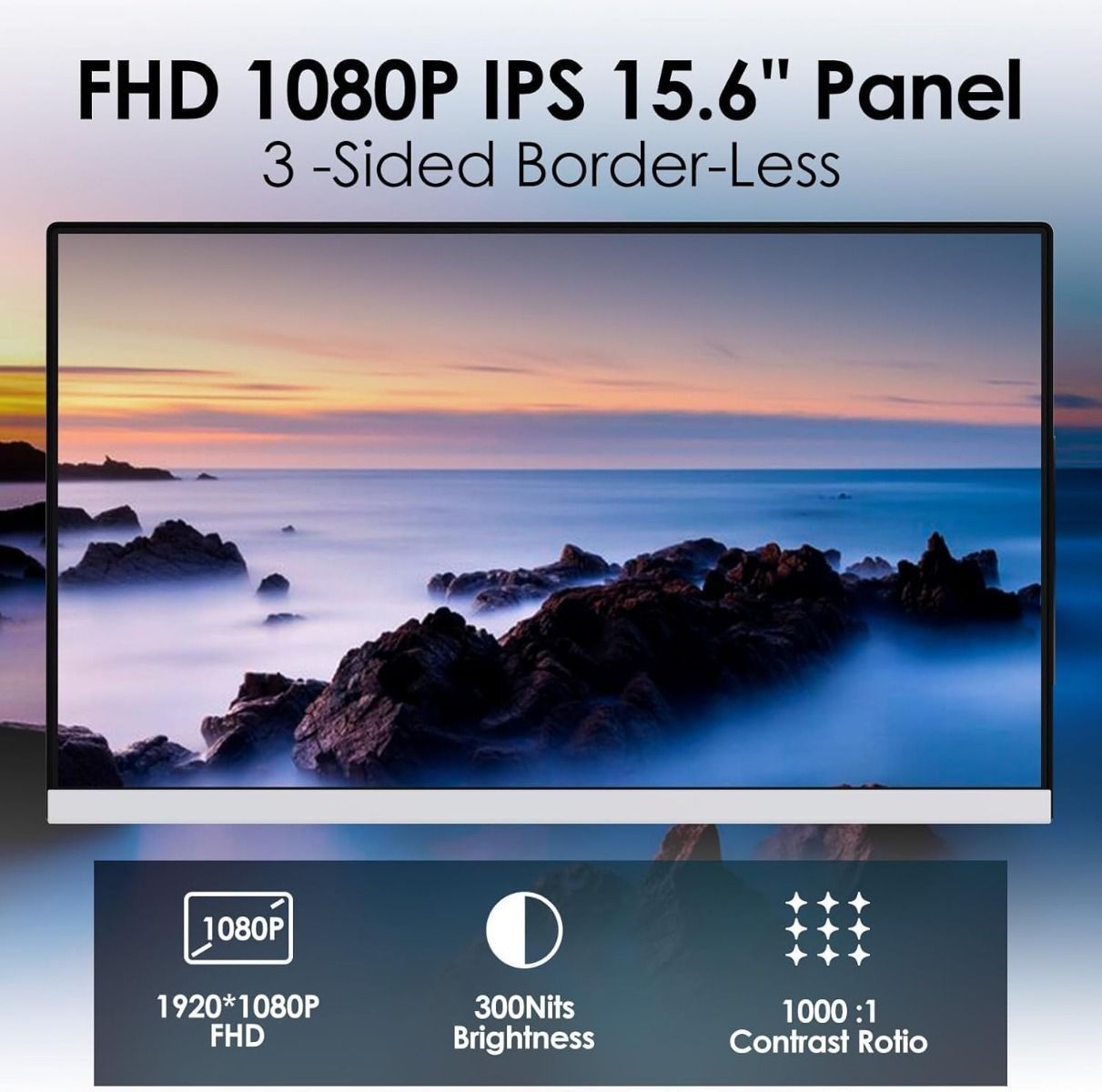 V2COM 15.6'' Portable Triple Monitor - Ultra-Thin IPS Screen Extender, Narrow Border, Compatible with Mac, Windows, Chrome - Z2