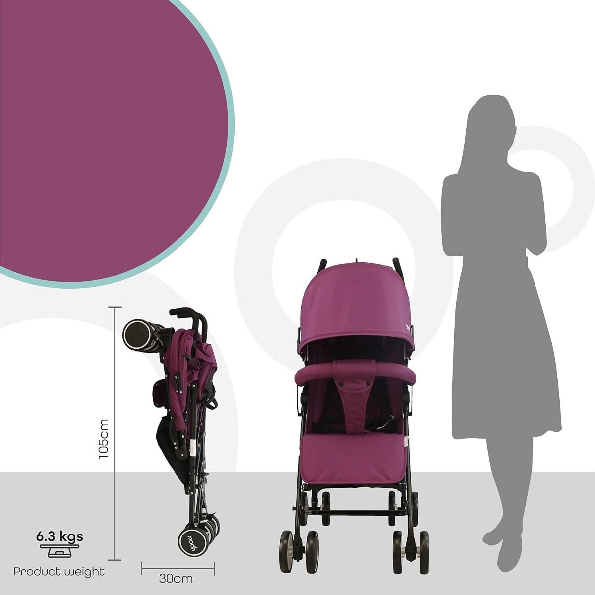 The Moon Brand Neo Plus Lightweight Umbrella Stroller, Compact Fold, Multi-Position Recline, Up to 18 kg, 0 Months+, 5-Point Safety Belt | Purple