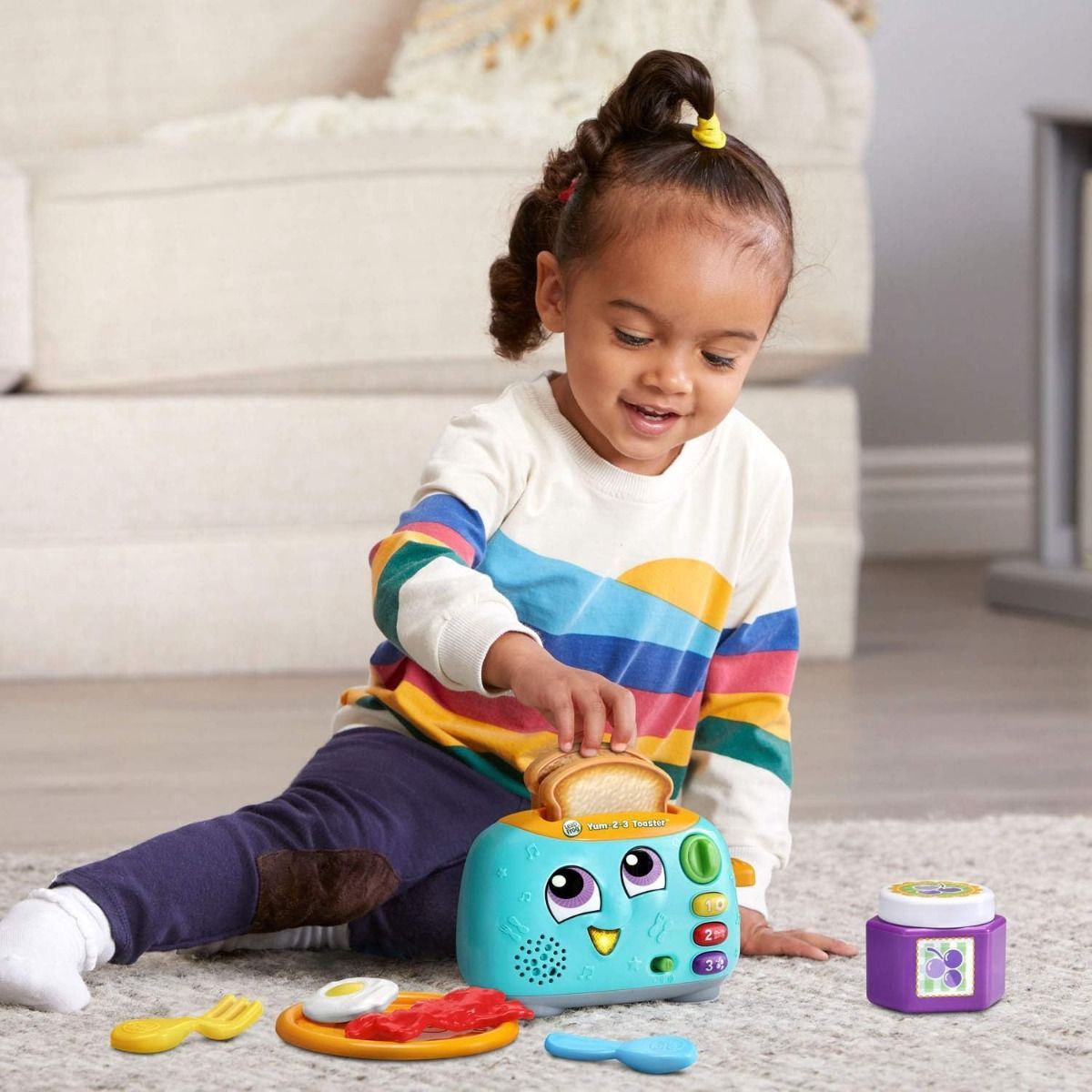 LeapFrog Yum-2-3 Toaster Interactive Learning Toy, Teal - Educational Pretend Breakfast Set