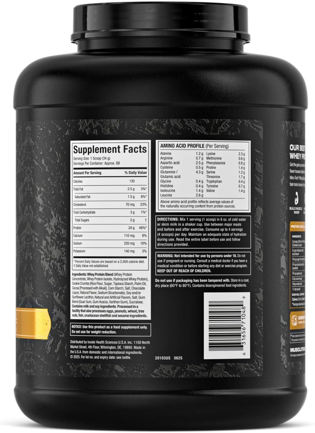MuscleTech Nitro-Tech Whey Gold Protein Powder | Cookies & Cream | 2280g | Build Muscle & Recovery