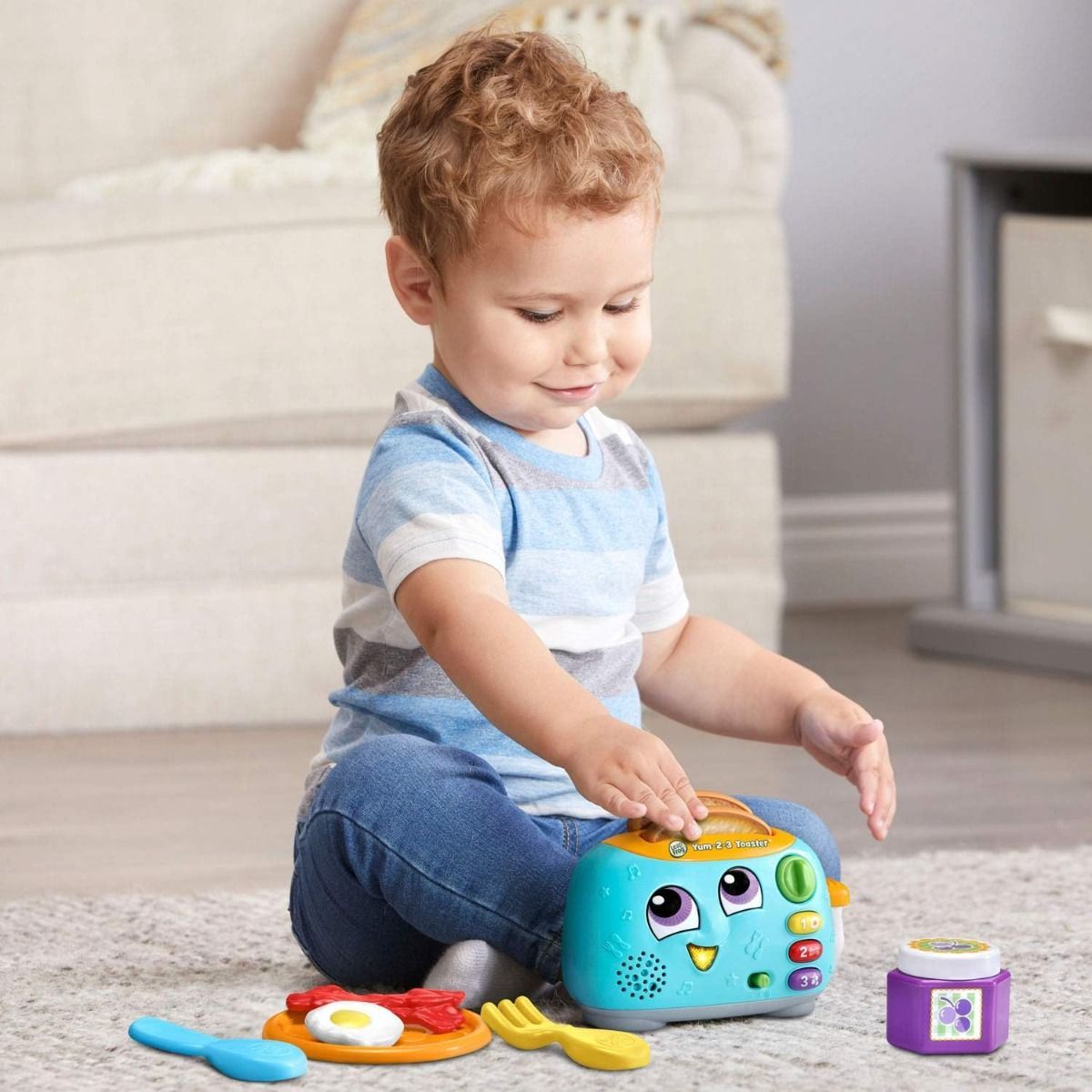 LeapFrog Yum-2-3 Toaster Interactive Learning Toy, Teal - Educational Pretend Breakfast Set