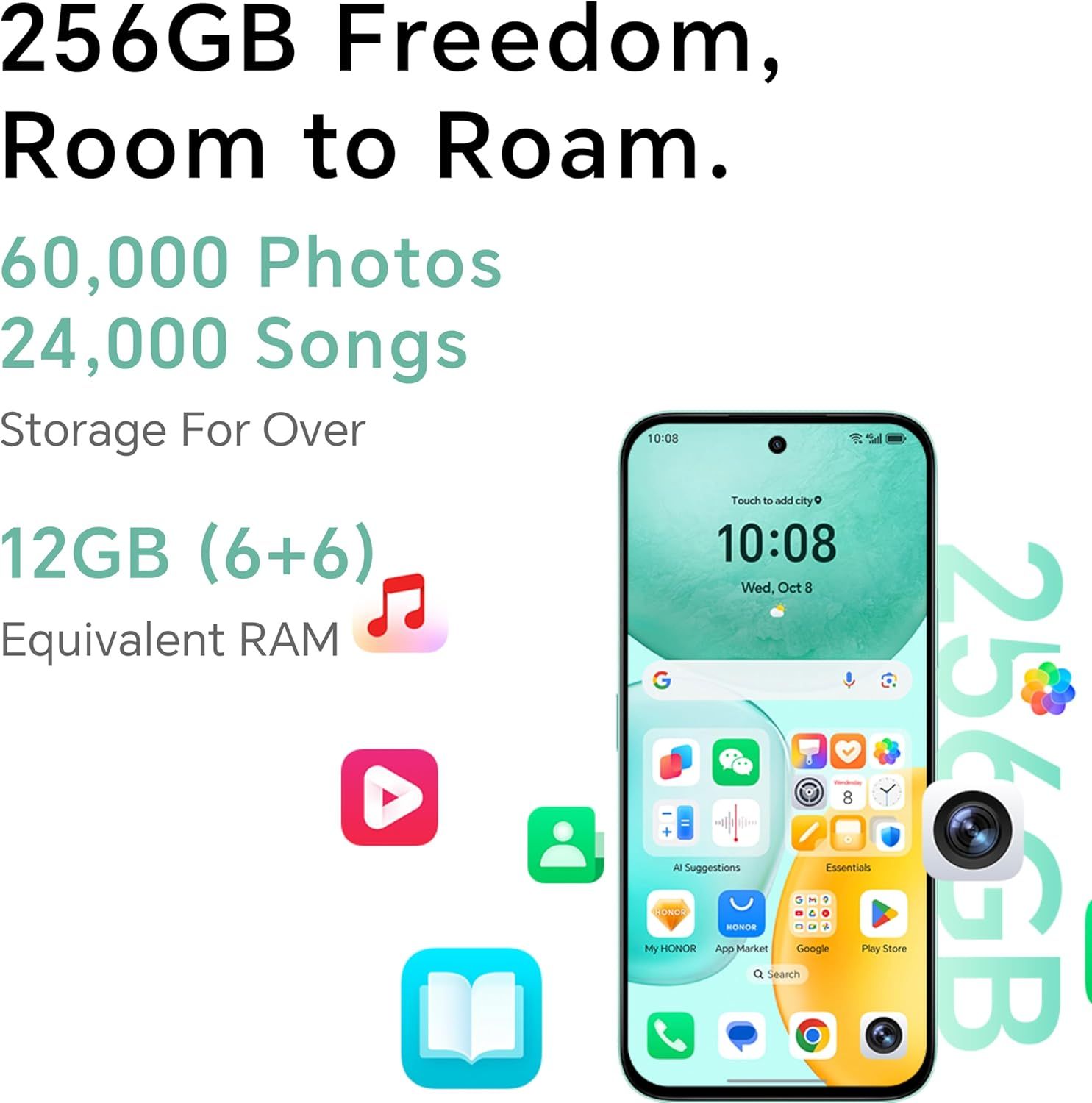هونر X6c هاتف ذكي - رام 6 جيجابايت، سعة 256 جيجابايت، كاميرا 50 ميجابكسل | أزرق