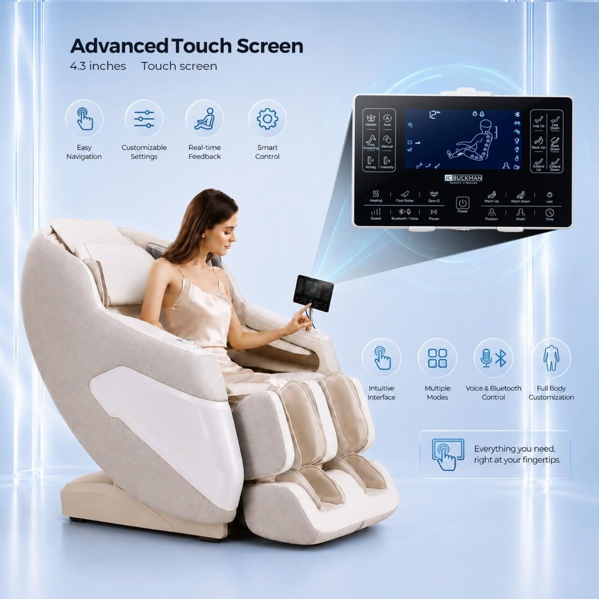 JC BUCKMAN ExaltUs 4D Full Body Massage Chair, Zero Gravity Recliner with SL-Track, 12 Auto Programs | Off White