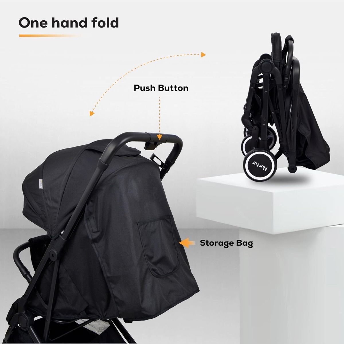 Nurtur Bravo Lightweight Travel Stroller for Baby & Kids, Compact Foldable Design, 5-Point Safety, 0-36 months | Black