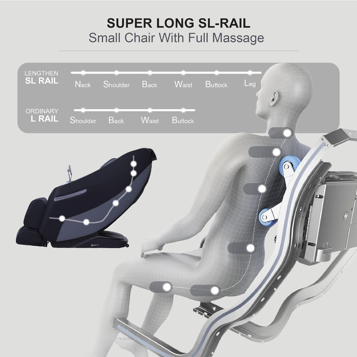 ARES uRoyal 3D Massage Chair, SL-Track, Voice Control, 12 Auto Programs, 3 Zero-Gravity Positions, Full Body Heat