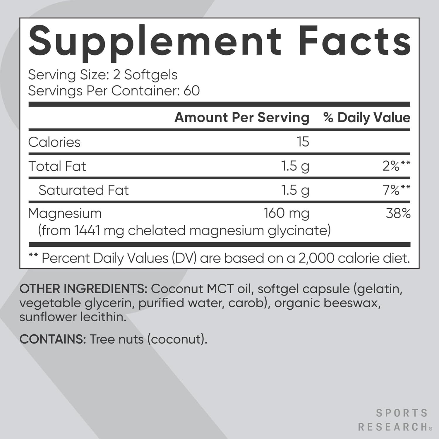 Sports Research Magnesium Glycinate for Restful Sleep - 120 Liquid Softgels