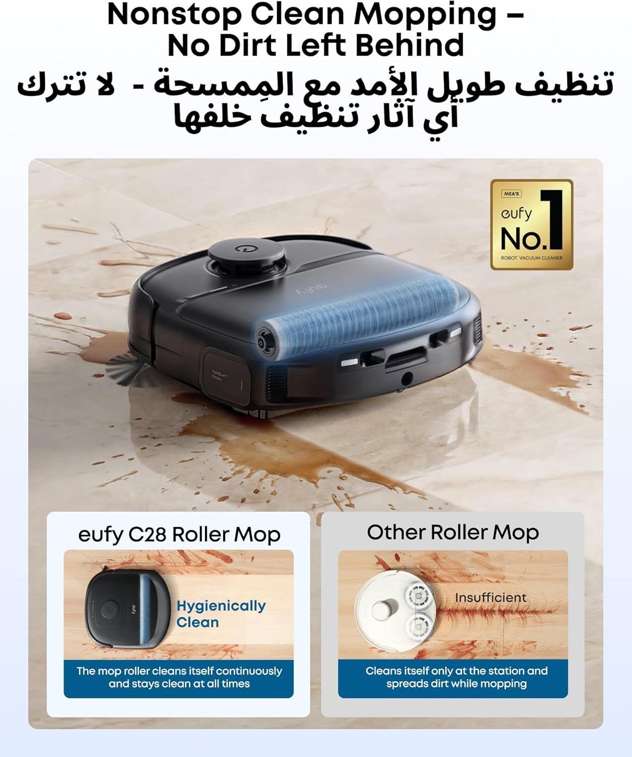 eufy C28 Omni Smart Robot Vacuum & Mop, HydroJet Self-Cleaning, Automatic Dirt Disposal, Powerful Suction, App Control - Black