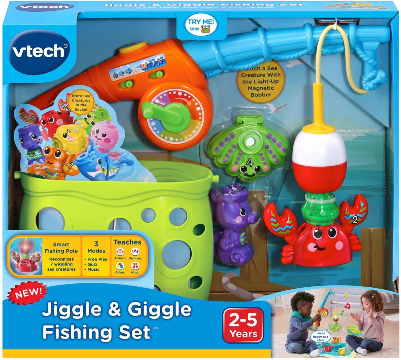 VTech Jiggle and Giggle Fishing Set - Interactive Toddler Learning Toy with Magnetic Fishing Pole