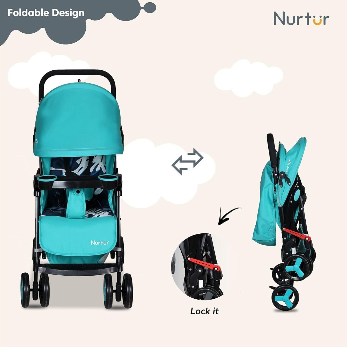 Nurtur Ryder Ultra Compact Lightweight Baby Stroller, Portable Travel Stroller,  0-36 Months |Teal
