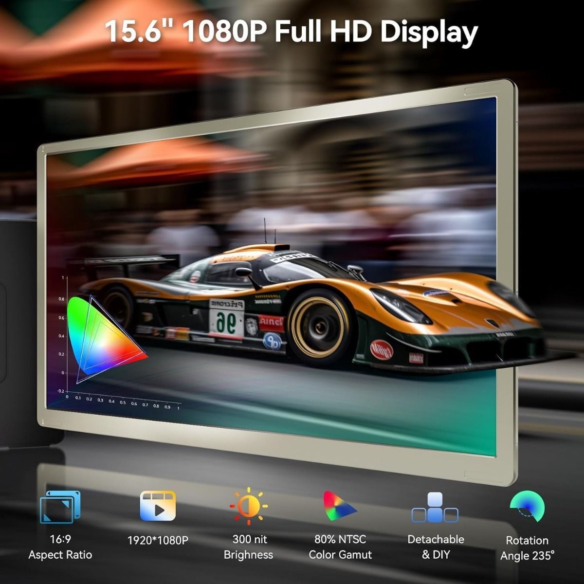 V2COM 15.6" Laptop Screen Extender FHD 1080P Portable Monitor with 80% NTSC, USB HDMI Hub, Plug and Play for Mac, Windows,Android - S6 