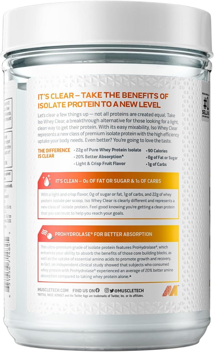 Muscletech ISO Whey Clear: Ultra-Pure 22g Protein Isolate, 0g Sugar, Orange Dreamsicle