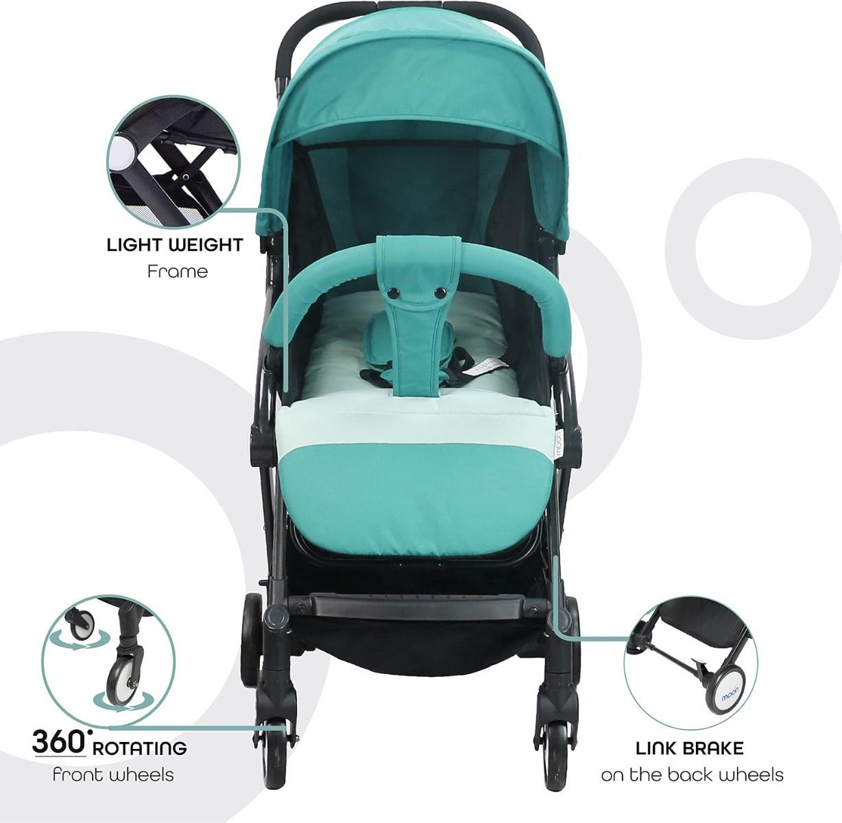 The Moon Brand Ritzi TravelLite Compact Stroller - Lightweight Foldable Pram for Air Travel, 0-18kg, Birth to 3 Years, 5-Point Harness | Sea Blue