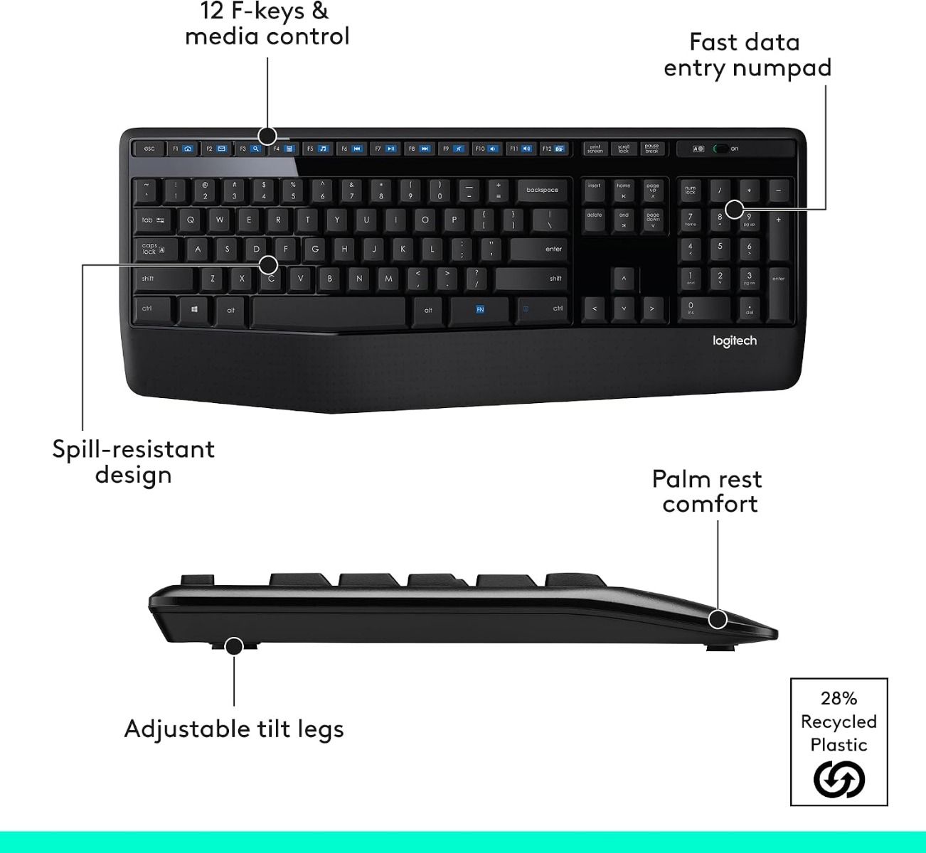 Logitech MK345 Wireless Keyboard and Mouse Combo - Full-Sized Keyboard with Palm Rest, Comfortable | Black