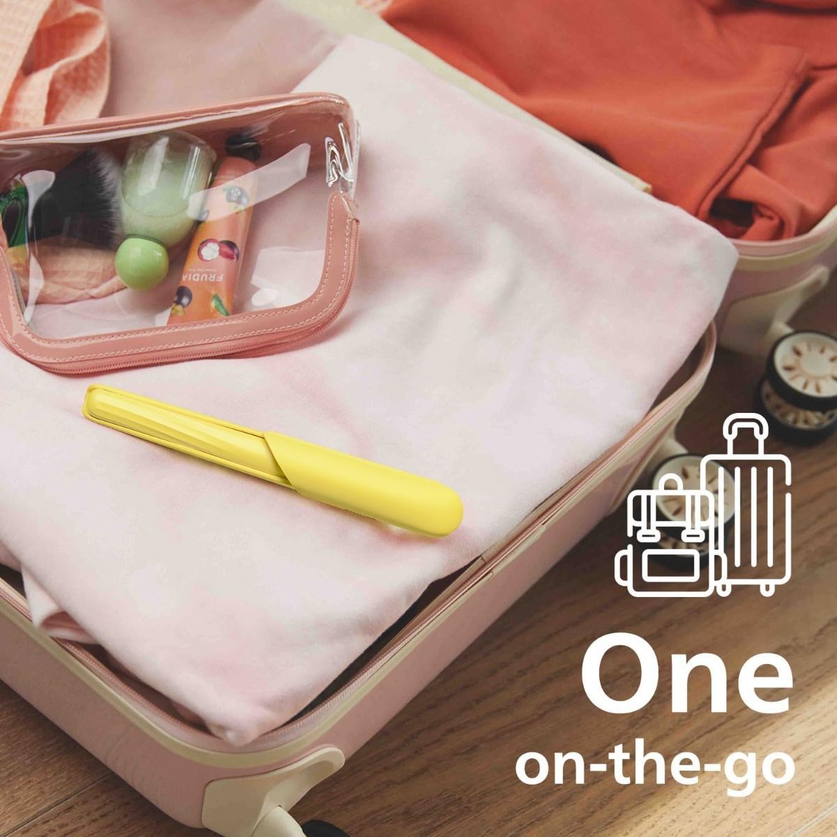 Philips One by Sonicare Battery Toothbrush HY1100/02, Mango Yellow - 2 Piece Set with Travel Case