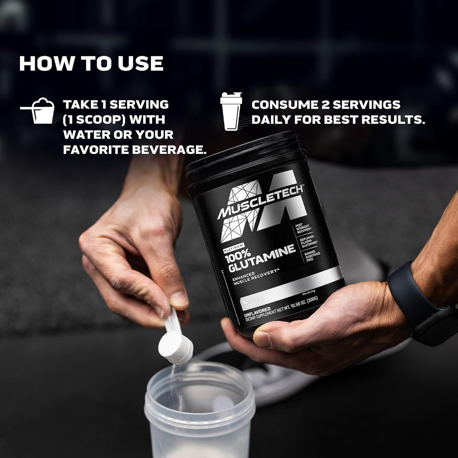 Muscletech Platinum 100% Glutamine Powder Post Workout Recovery & Muscle Support