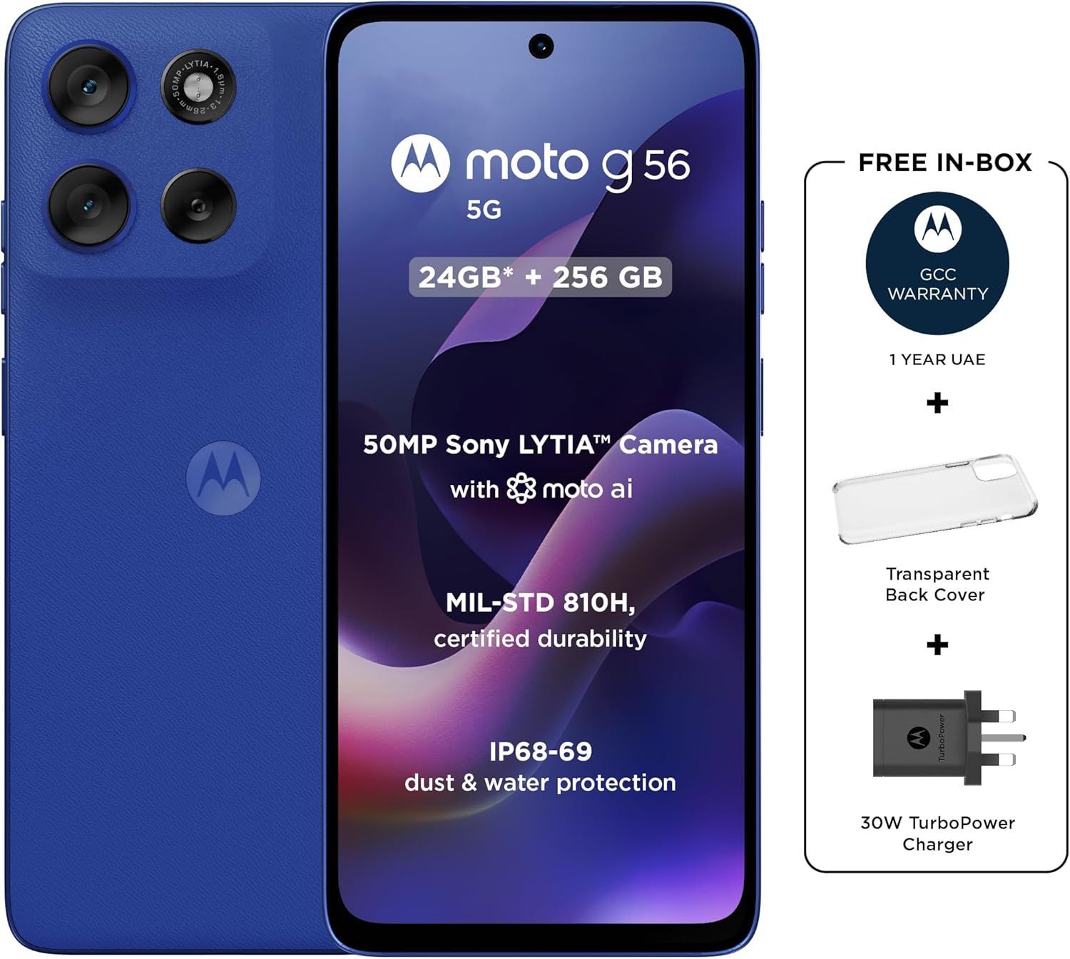 Motorola Moto G56 5G - 12+12GB RAM, 256GB Storage, 50MP Camera - Blue