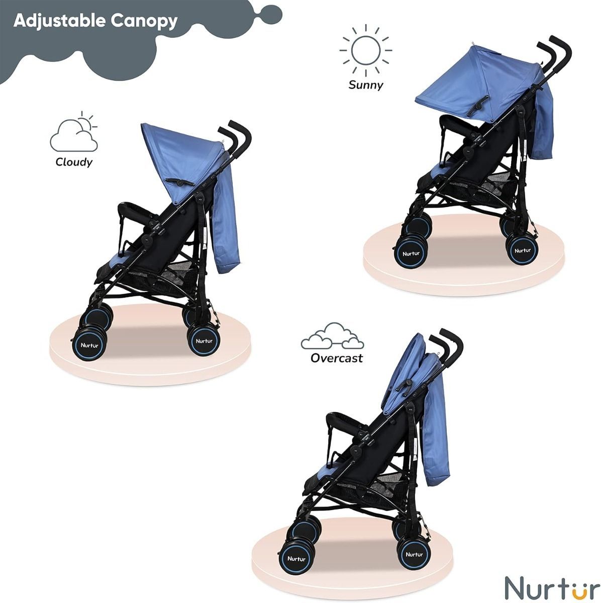 Nurtur Archer Lightweight Baby Travel Stroller, Compact Folding Design for Kids 0-36 Months, 26 lbs, 5-Point System | Blue