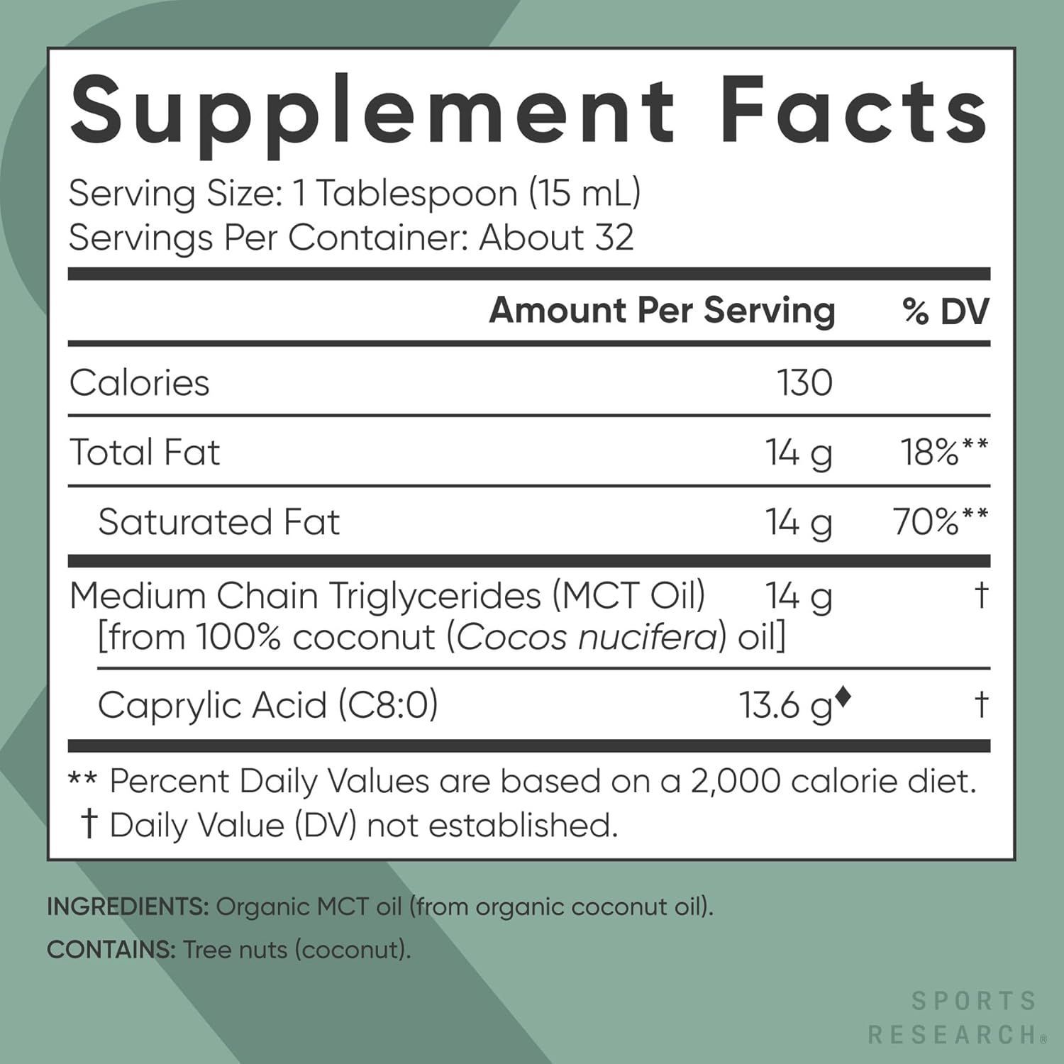 Sports Research Keto C8 Caprylic Acid MCT Oil - 16 oz, Unflavored