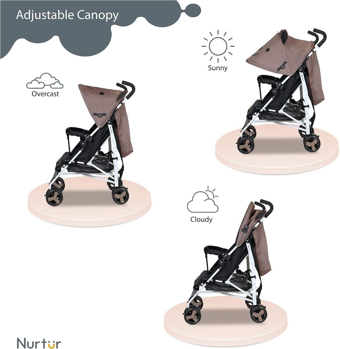 Nurtur Luca Lightweight Stroller for Baby & Kids, Compact Folding with Shoulder Strap, 5-Point, 26 lbs | Brown