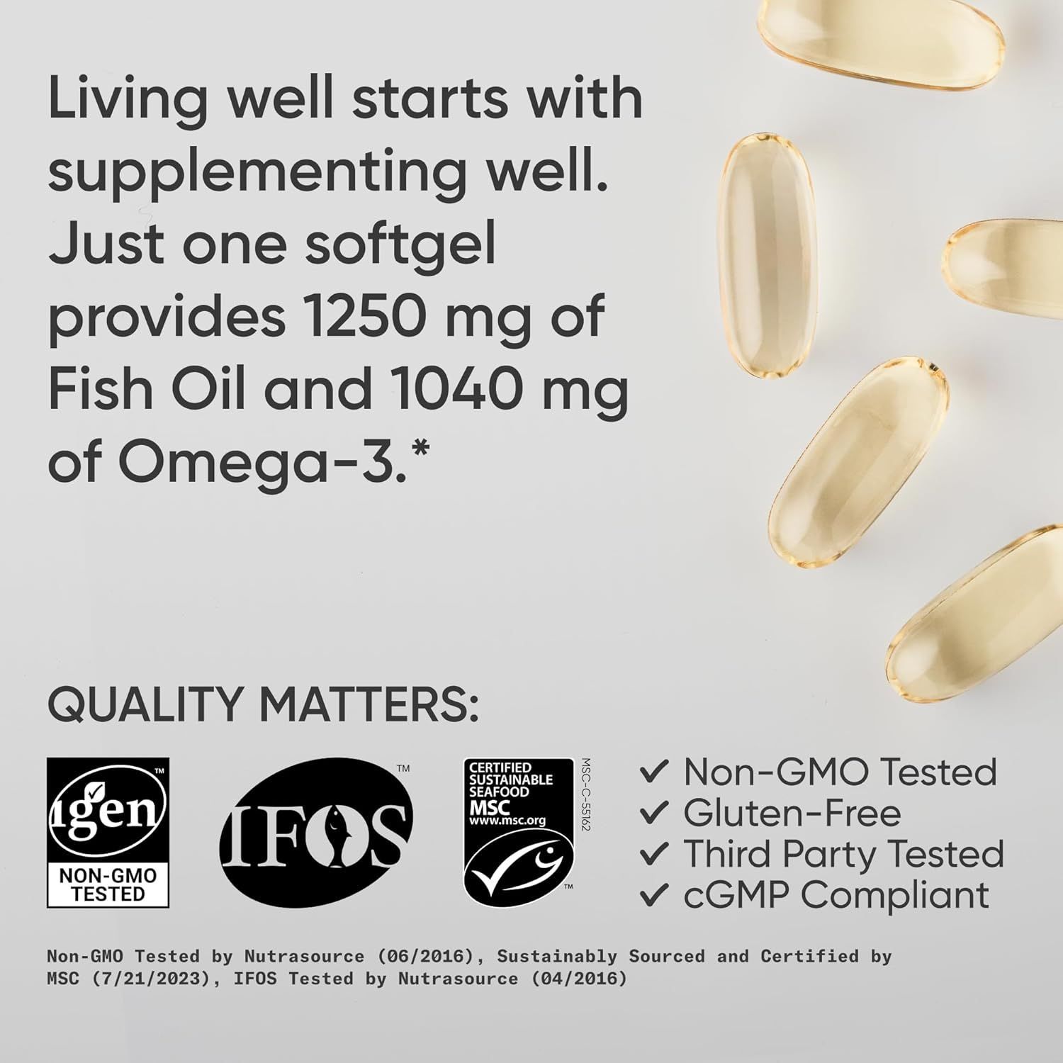 Sports Research Premium Triple Strength Omega-3 Fish Oil Softgels - 1250 mg, 180 Count
