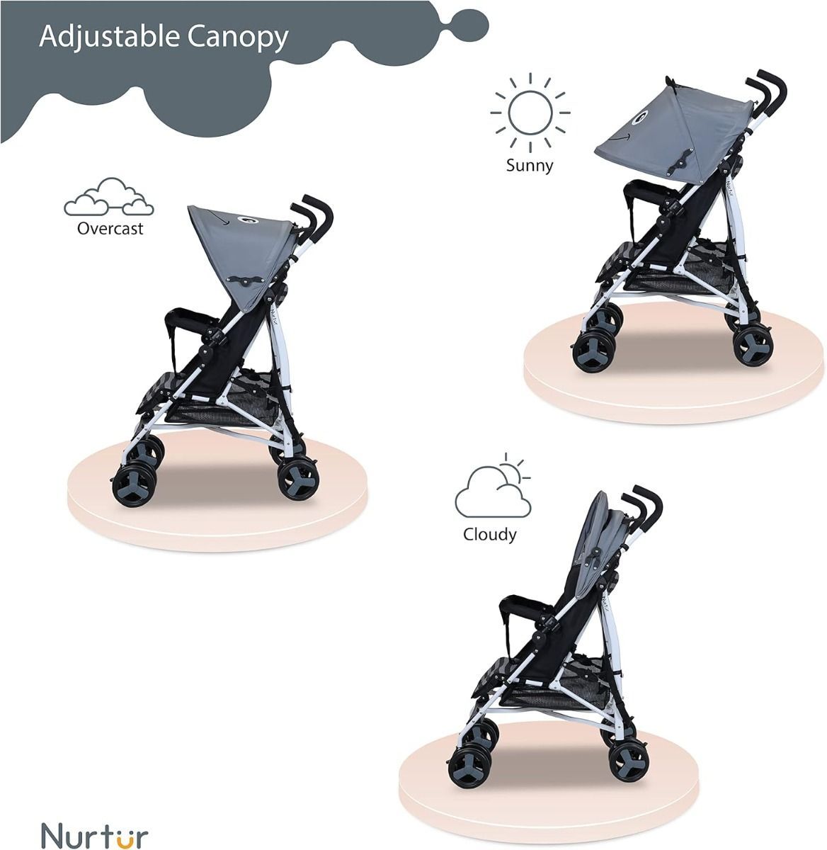 Nurtur Luca Lightweight Baby Stroller, Compact Folding Travel Stroller for Newborn to Toddler, 26 lbs, 0 - 36 Months, 5-Point Safety Harness | Grey